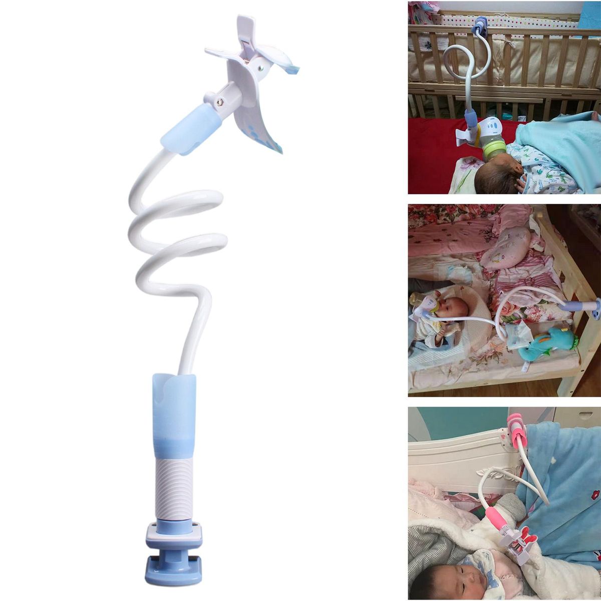 Hands Free Baby Bottle Holder Baby Bottle Clip Feeder Blue 105cm