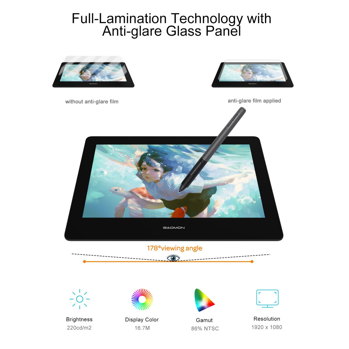 PD1320 13.3" Graphics Tablet Display Supports 60°Tilt