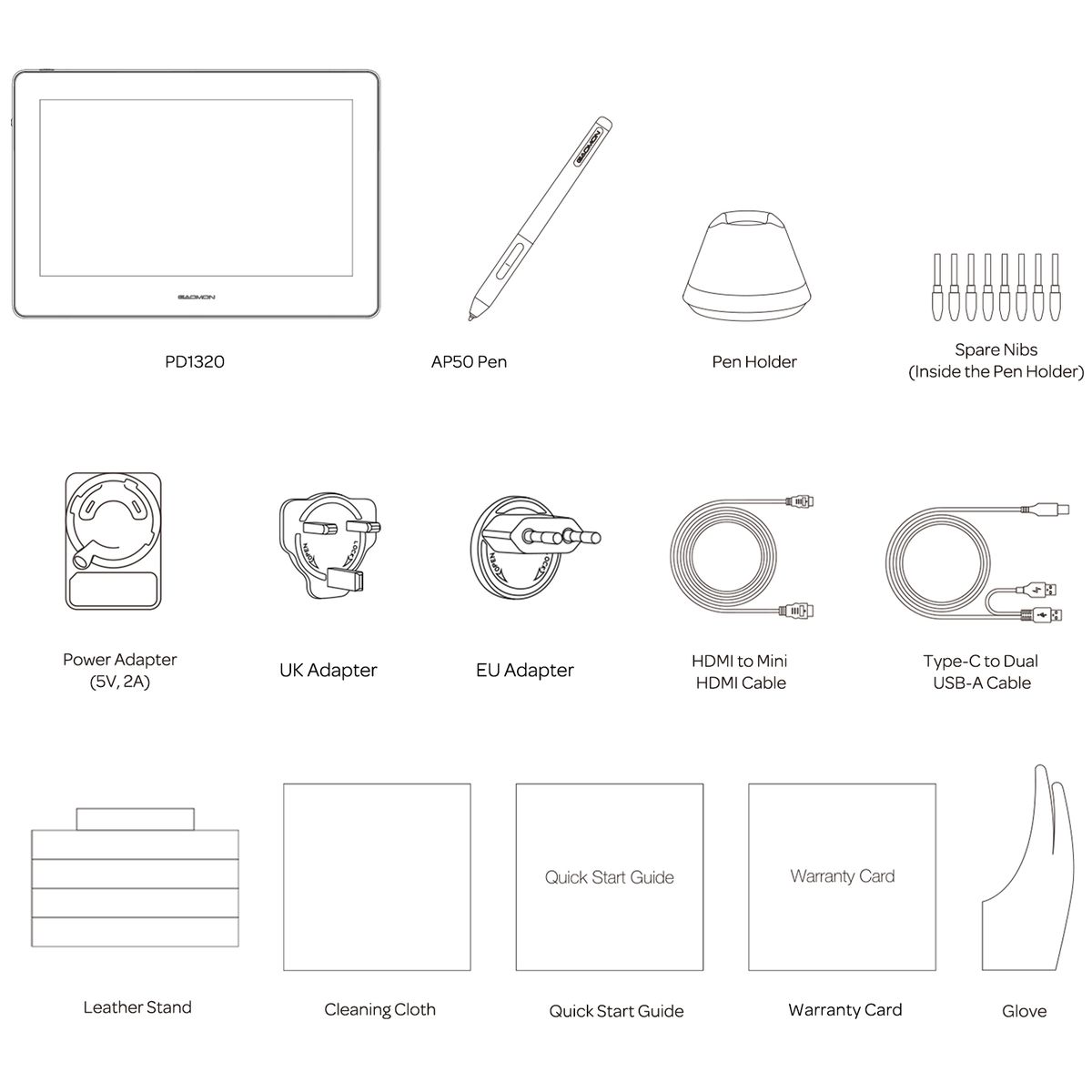 PD1320 13.3" Graphics Tablet Display Supports 60°Tilt