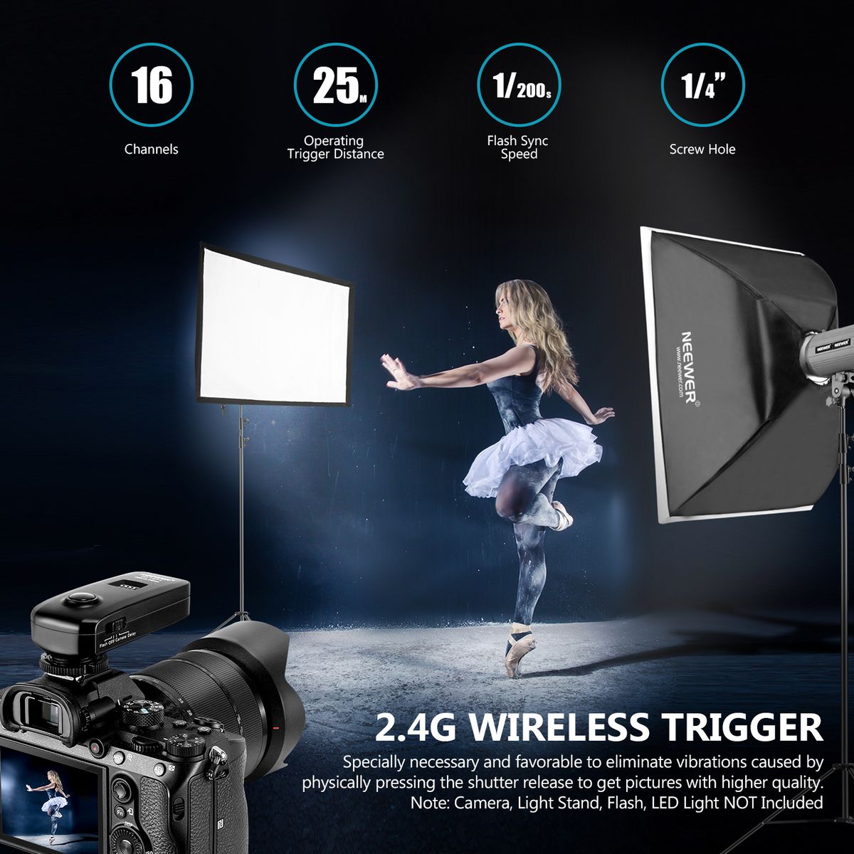 FC-16 3-in-1 2.4G 16 Channels Wireless Remote Flash Trigger Compatible With Sony A9II A9 A7RIV A7RIII A7RII A7R A7III A7II A7 A7SII A7S A6600 A6500 Sony DSLR Cameras