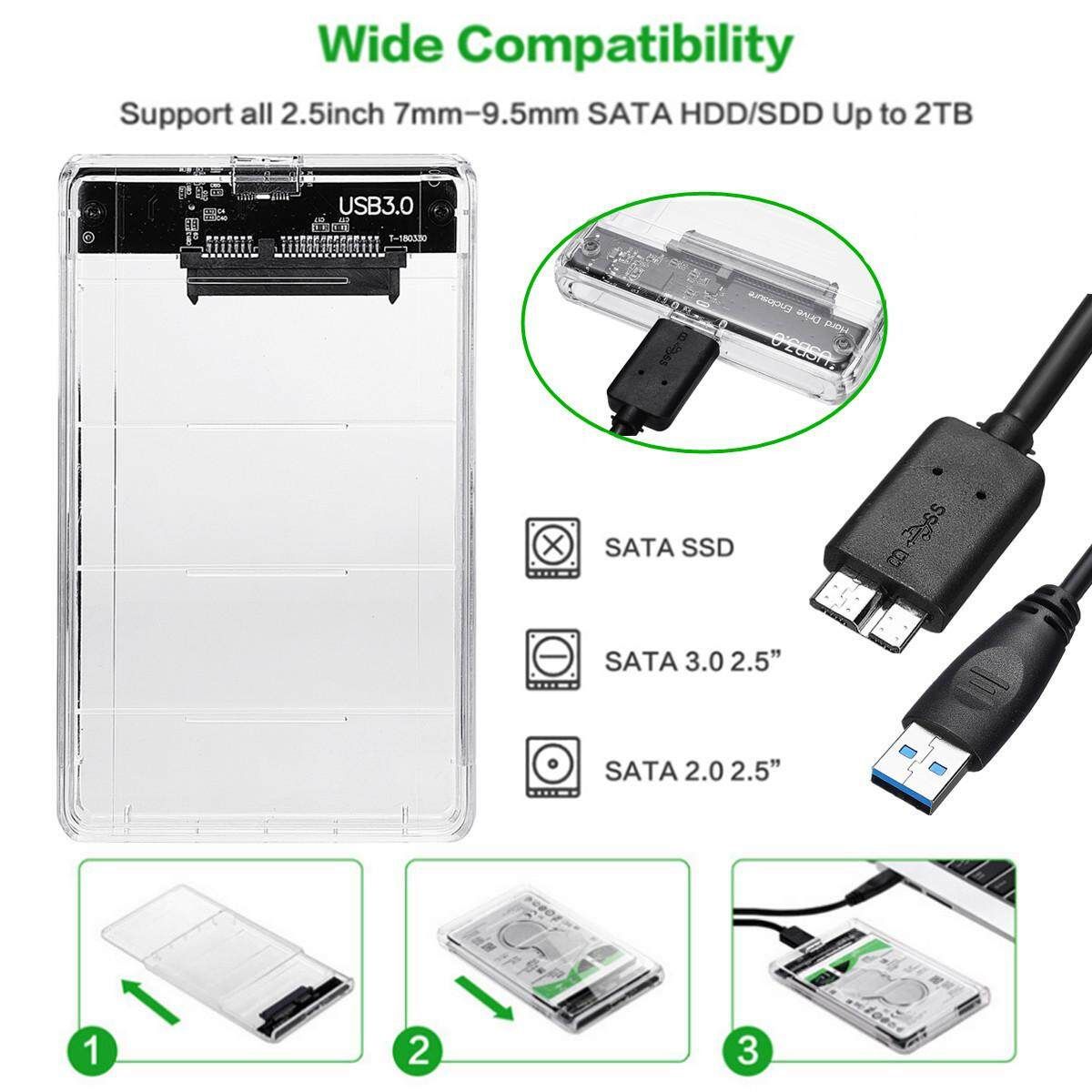 USB 3.0 Transparent 2.5" Hard Disk Drive Enclosure Box Case For SATA SSD HDD