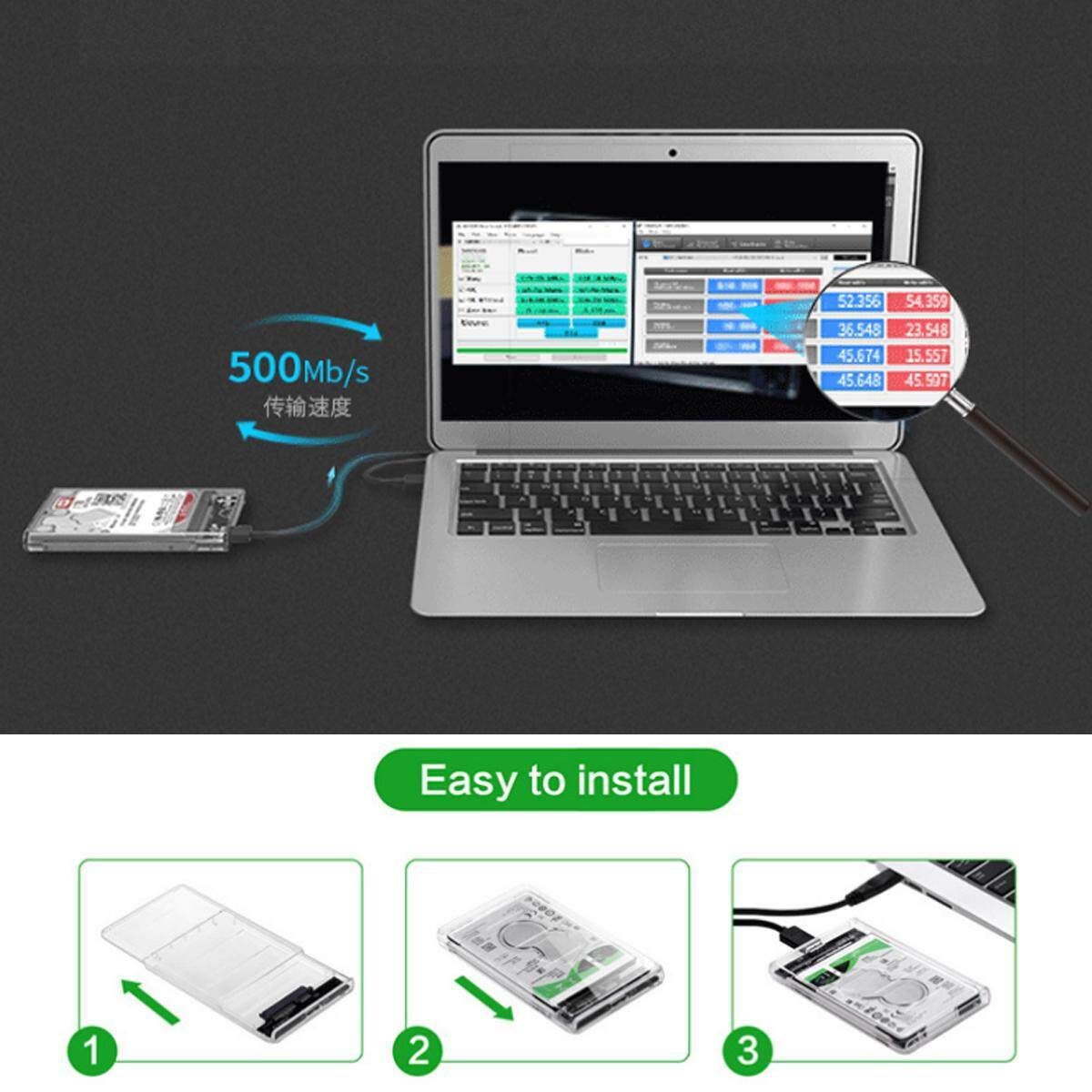 USB 3.0 Transparent 2.5" Hard Disk Drive Enclosure Box Case For SATA SSD HDD