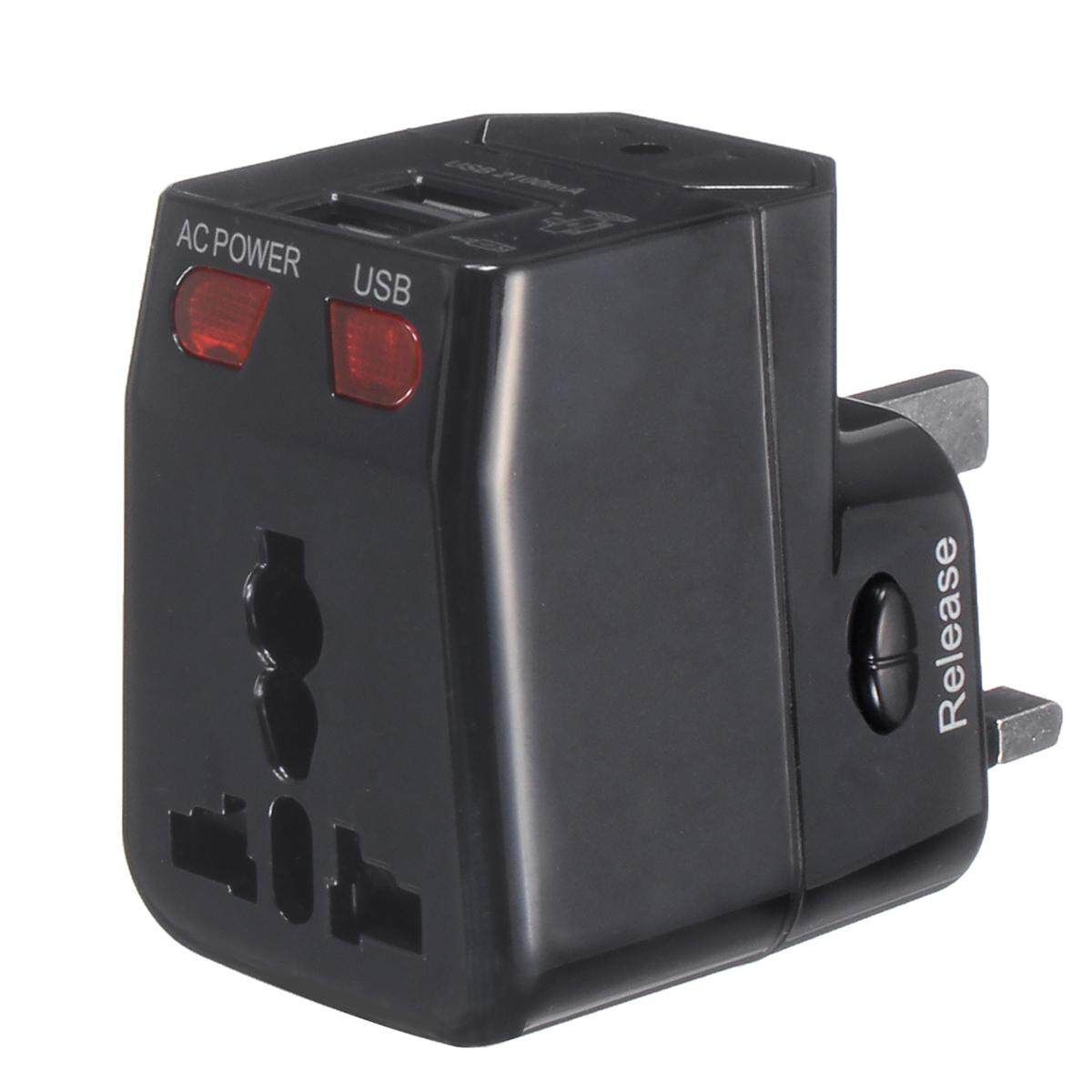 US/UK/AU/EU Universal World Travel Adapter Plug Dual USB Port W/ Surge Protector