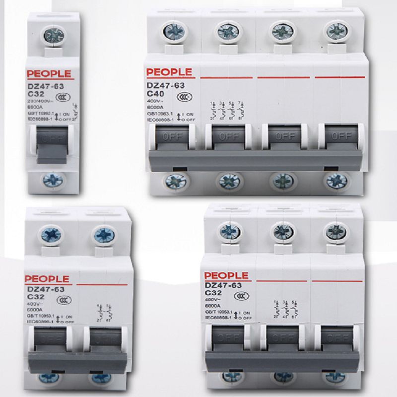Air Switch Dz47-63 Household 3p Miniature Circuit Breaker 2p Open 32a Switch Three-phase 63a