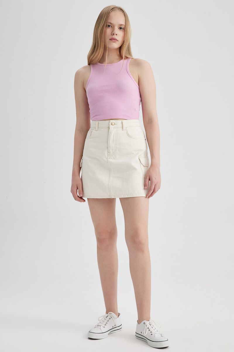 Woman Special Collection Cargo Fit Denim Skirt - White