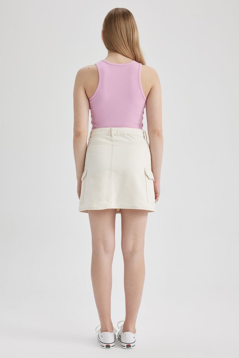 Woman Special Collection Cargo Fit Denim Skirt - White