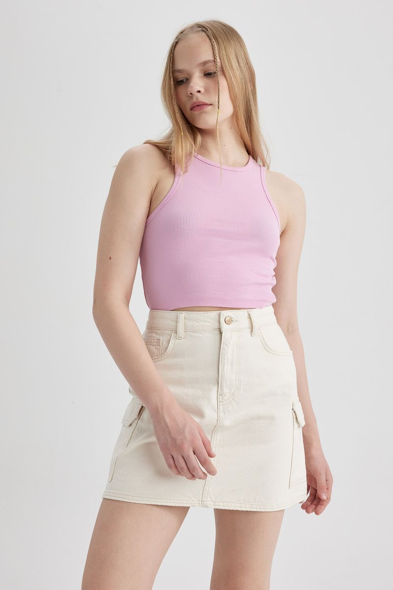 Woman Special Collection Cargo Fit Denim Skirt - White