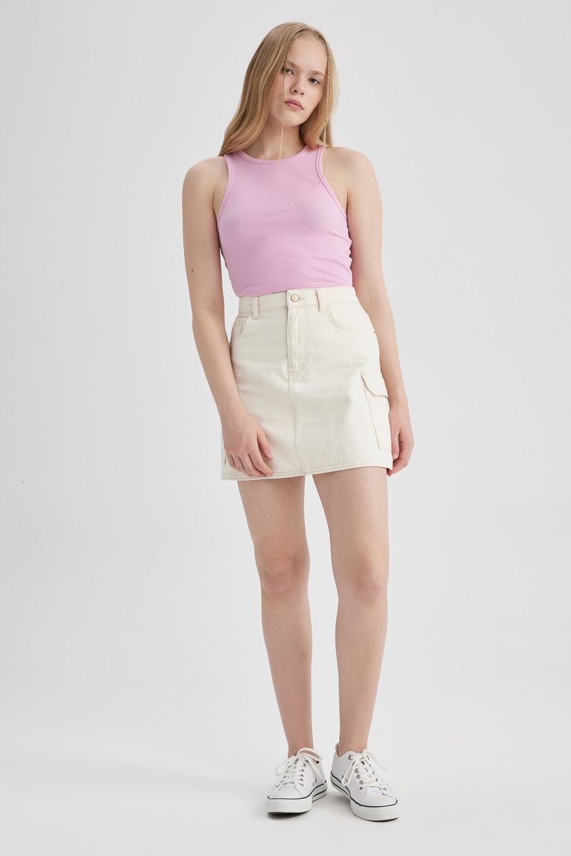 Woman Special Collection Cargo Fit Denim Skirt - White