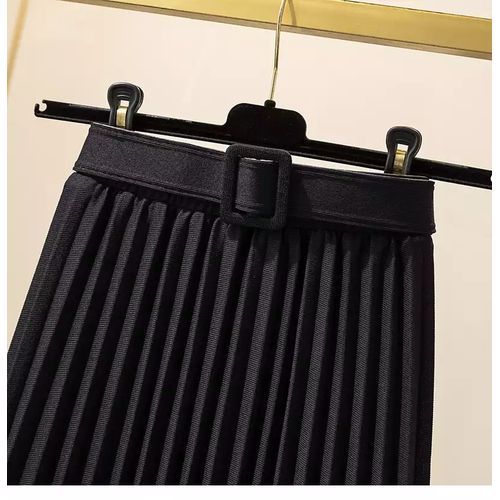 High Waist Pleated Long Skirts With Belt