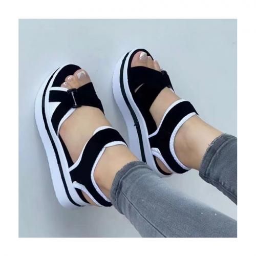 Ladies Beautiful Light Platform Flat Female Sandal-black