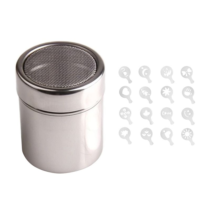 Stainless Steel Sprinkle Cocoa Cinnamon Sugar Gauze Mesh Jar Seasoning Bottle Fancy Coffee Powder Pepper Shaker Can With Molds