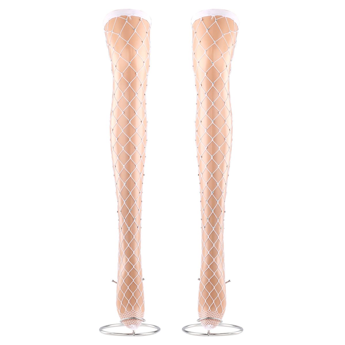 LAOdou 1Pair Fishnet Thigh Stockings Anti-slip Fine-White