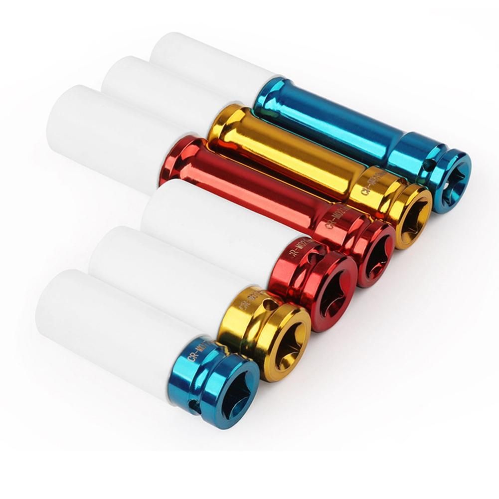 17 19 21Mm Lengthen Colorful Sleeve Tire Protection Sleeve Wall Deep Impact Nut Socket Alloy Wheel 6Pcs