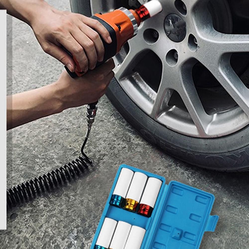 17 19 21Mm Lengthen Colorful Sleeve Tire Protection Sleeve Wall Deep Impact Nut Socket Alloy Wheel 6Pcs