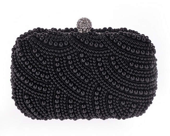100% Hand Made Luxury Pearl Clutch Bags Women Purse Diamond Chain White Evening Bags For Party Wedding Black Bolsa Feminina
