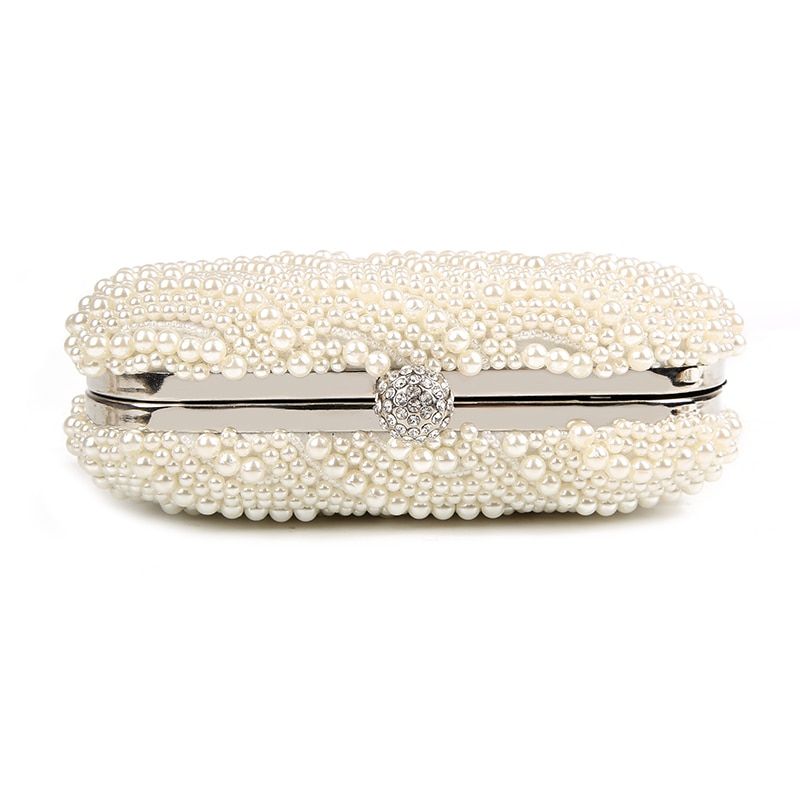 100% Hand Made Luxury Pearl Clutch Bags Women Purse Diamond Chain White Evening Bags For Party Wedding Black Bolsa Feminina