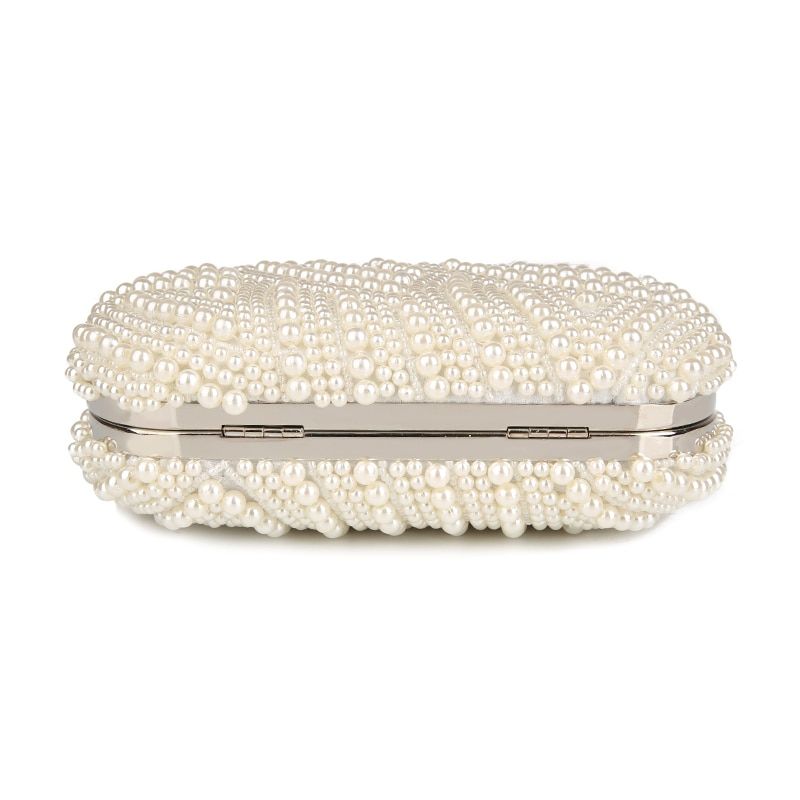 100% Hand Made Luxury Pearl Clutch Bags Women Purse Diamond Chain White Evening Bags For Party Wedding Black Bolsa Feminina
