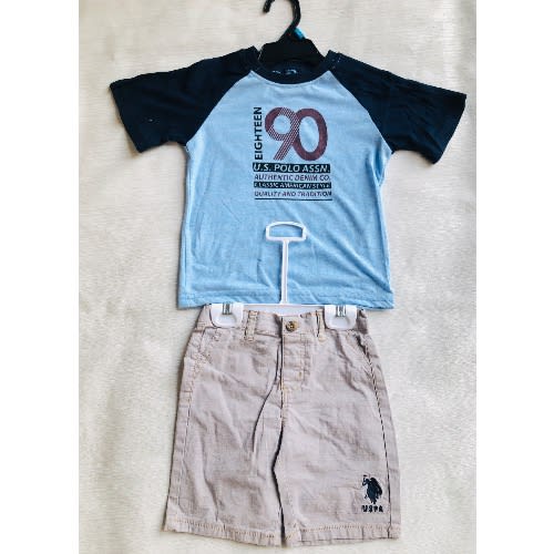 Boys Tshirt And Short Set- Ash And Blue