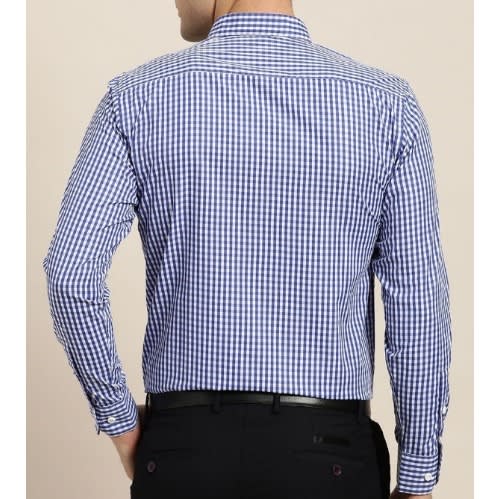 Men's Formal Dress Shirt With Matching Tie - Blue Check/navy Blue