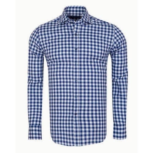 Men's Formal Dress Shirt With Matching Tie - Blue Check/navy Blue