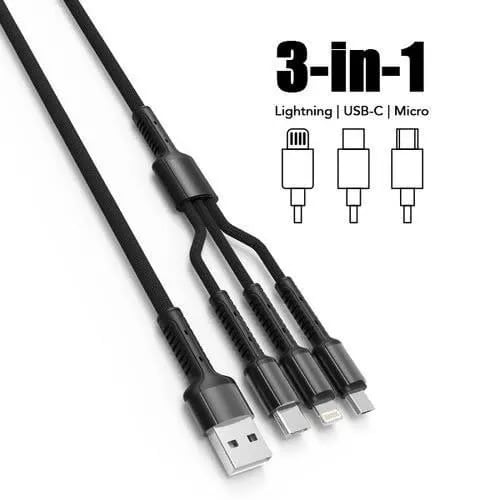 3-in-1 USB Charging Cable - Micro, Lightning & Type-C