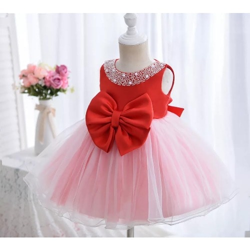 Girl Newborn Birthday Gown - Red