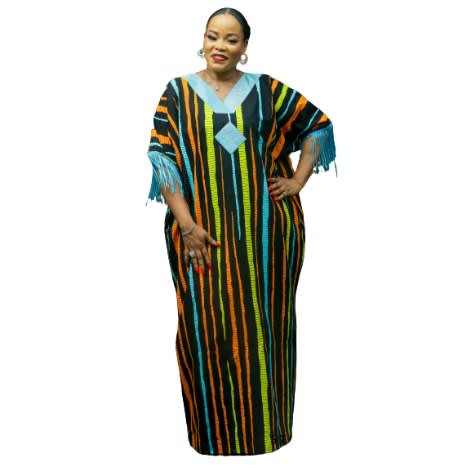 Stoned Ankara Kaftan With Fringe Sleeves