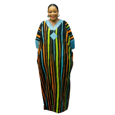 Stoned Ankara Kaftan With Fringe Sleeves