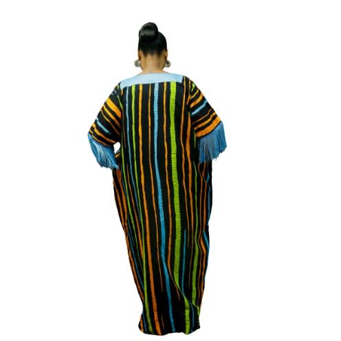 Stoned Ankara Kaftan With Fringe Sleeves