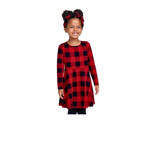 Girls Buffalo Plaid Box Skater Dress- Red