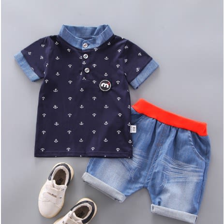 Baby Boy Shirt And Short - Dark Blue