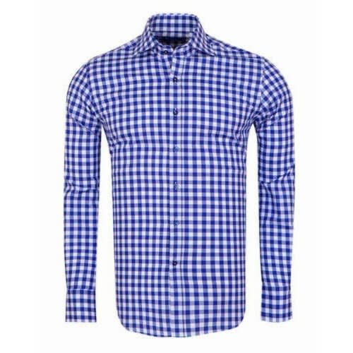 Men's Formal Dress Shirt With Matching Tie  - Blue Check/black