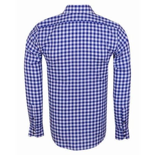 Men's Formal Dress Shirt With Matching Tie  - Blue Check/black