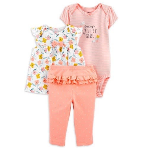Child Of Mine Newborn Baby Girls Blouse, Bodysuit & Pant 3pc - Peach