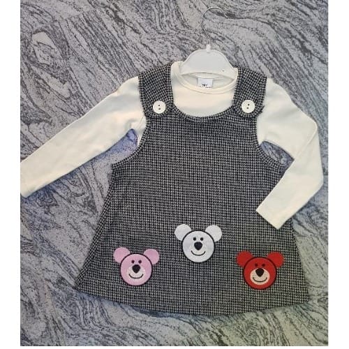 2 In 1 Mini Citlenbik Long Sleeve And Teddy Bear Designed Ash Gown - Tiny Stripes