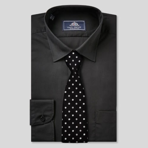 Men's Formal Shirt With Matching Tie  - Black And Dotted Black