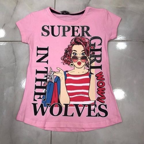 Super Girls Print Tshirt- Pink