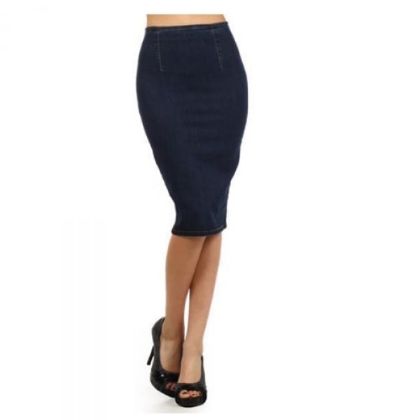 High Waist Stretch Pencil Jeans Skirt-Deep Blue