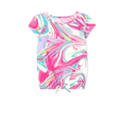 Girls Tie Dye Print Front Top - Rainbow Pink