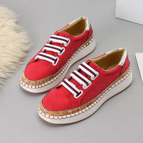 Women's Leather Slip On Loafers-  Red