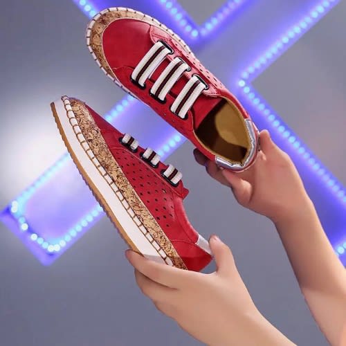 Women's Leather Slip On Loafers-  Red