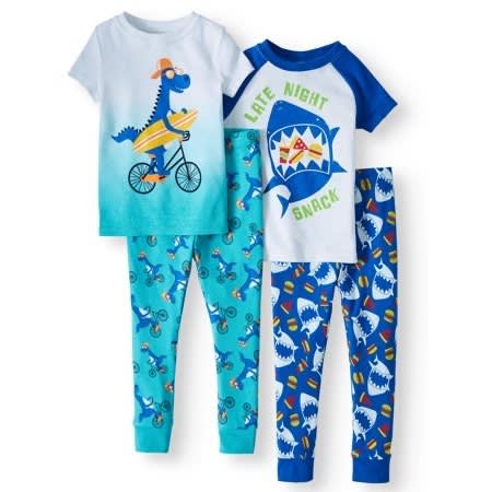 Toddler Boy Fitted Cotton Sleeping Pyjamas Set - Dino On Bike