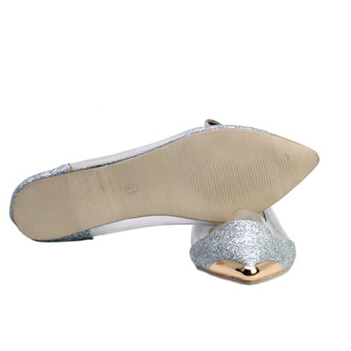 Rhemasophia Classy Ladies Flat Shoe With Golden Design - Silver