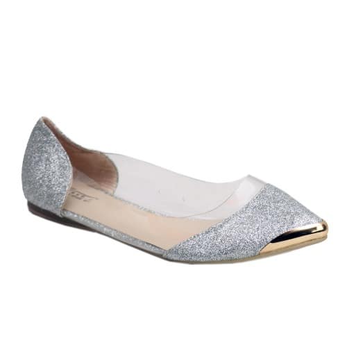 Rhemasophia Classy Ladies Flat Shoe With Golden Design - Silver
