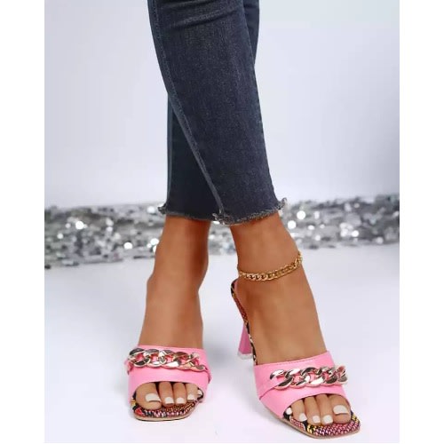 Slip On Chain Mules- Pink