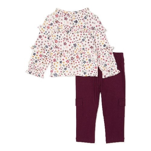 Girl Ruffle Trim Top & Cargo Pants Set