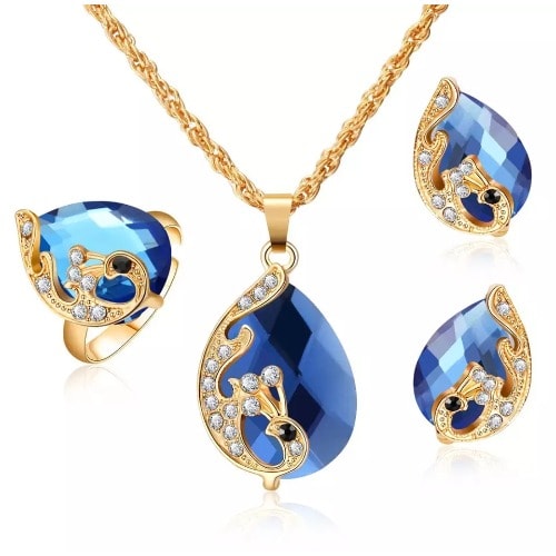Necklace, Earrings & Ring Jewelry Set - Blue