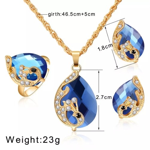 Necklace, Earrings & Ring Jewelry Set - Blue
