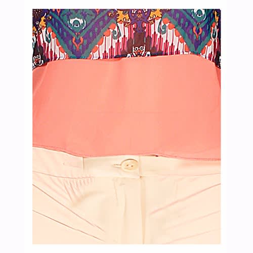 Layered Print Chiffon Top with Matching Crop Pant - Multi Peach