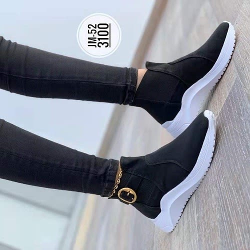 Women Buckle Sport Sneakers - Black
